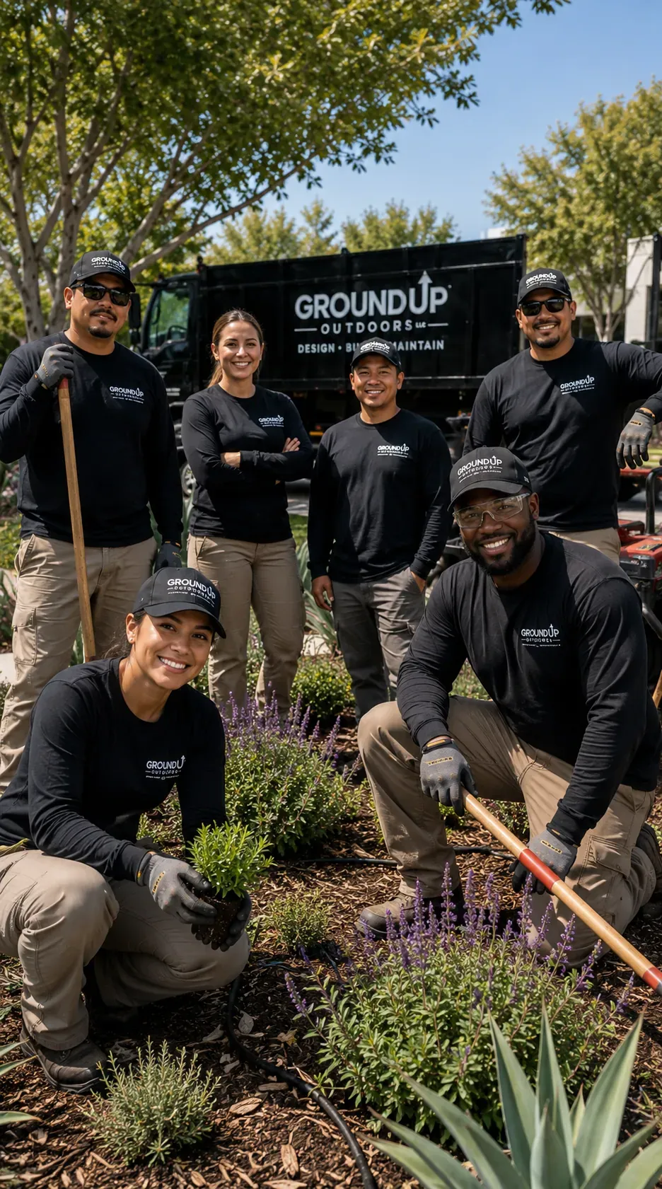 Ground Up Outdoors family-owned Southern California landscaping crew on-site in Alta Loma