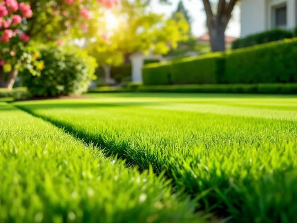 Crisp green Southern California lawn after weekly landscape maintenance visit